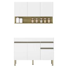 Armário De Cozinha Com Balcão Sem Tampo 150cm Lina K02 Supremo/freijó - Mpozenato