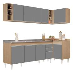 Armário De Cozinha Modulado De Canto Esquerdo 5 Peças Cp54 Com Pia Inox Castanho/cinza - Lumil