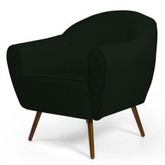 Poltrona Decorativa Sala De Estar Nina Pés Palito Madeira C-117 Linho Verde Musgo - Domi