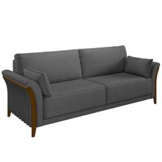 Sofá Living 3 Lugares 222cm Pés Madeira Roya M22 Linho Cinza Escuro - Mpozenato