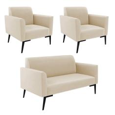 Sofá Namoradeira Com 2 Poltronas Pés Villach Marisa Suede D03 - D\'rossi Cor Bege