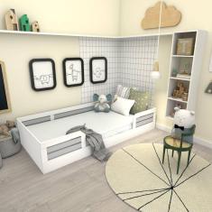 Cama Infantil Montessoriana Solteiro Lua Yescasa Branco/Cinza Cristal