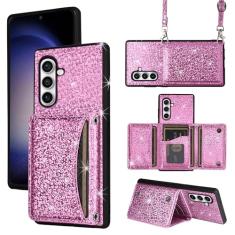 Furiet Capa carteira para Samsung Galaxy S24 Plus S24+ 5G com alça de ombro, 6 compartimentos para cartão fina e fina, suporte para cartão, capa para celular com glitter brilhante para S24plus 24S + S