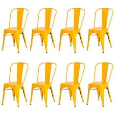 Kit 8 Cadeiras Tolix Iron Design Amarela Aço Industrial Sala Cozinha Jantar Bar