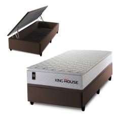 Conjunto Box Baú Marrom New Moon Branco 96x203x73 c/ Molas Ensacadas