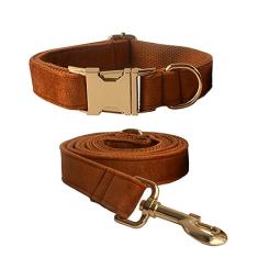Conjunto de coleira e coleira de veludo macio com fivela de metal resistente - Coleiras ajustáveis duráveis para animais de estimação com trelas para cães pequenos, médios e grandes - Confortável e