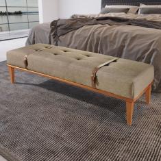 Recamier Em Linho 150cm Com Cinto Em Couro Yarin Bege