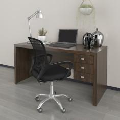 Mesa Para Escritório 3 Gavetas Me4113 Com Cadeira Diretor Tela Mesh Tok 3310 Rústico