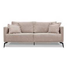 Sofá 3 Lugares Pé De Ferro Preto Rafaela 220 Cm Linho S04 - D'rossi Cor Areia