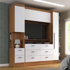 Guarda Roupa Modulado Viena 2 Portas 8 Gavetas 3 Peças Nogal Branco