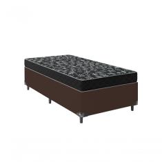 Cama Box Solteiro 88 Tecido Sintético Marrom Com Colchão Espuma D20 - Tampo Preto 12cm