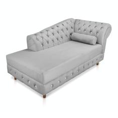 Divã Chesterfield 165 cm Capitonado com Strass Suede Cinza - D'Rossi