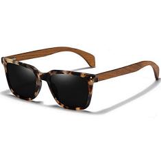 Óculos de Sol Masculino Artesanal de Madeira EZREAL Clássica Moda Quadrada com Proteção uv400 Polarizados (C3)