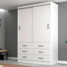 Guarda-Roupa Solteiro Veneza 2 Portas 6 Gavetas Branco