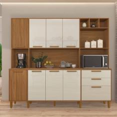 Armário De Cozinha Compacta Fidelitá Provença 219cm 9 Portas 2 Gavetas Freijó/off-white