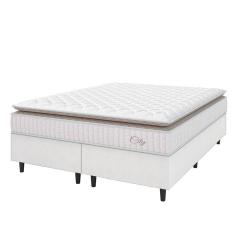 Cama Box Colchão Casal Queen Molas Ensacadas City Pillow Top 158x198x61cm Linho Branco / Bege Hellen Branco/bg
