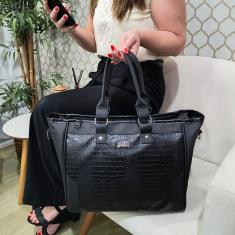 Bolsa Feminina para Notebook Preto Croco - Coutre Bolsas