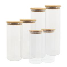 Potes de Vidro P/ Mantimentos C/ Tampa Bambu Oikos - 6 Pçs, U, NATURAL