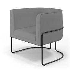 Poltrona Decorativa Fixa Base de Aço Preto Betina D02 Veludo Cinza B-3