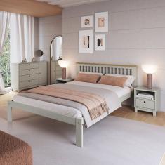 Cama de Casal Júlia de Madeira Maciça com Lastro Verde Frost/Oak