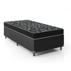 Cama Box Solteiro 88 Tecido Sintético Preto com Colchão Espuma D20 - Tampo Preto 12cm