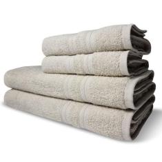 Jogo De Toalhas Itália Soft 4 Pçs - 2 Banho E 2 Rosto 430g-m² 100% Algodão Bege