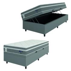 Cama Box Baú Colchão Solteiro Molas Ensacadas Euro In Up 88x188x67cm Cinza / Branco Probel - Suporta até 110kg por Pessoa