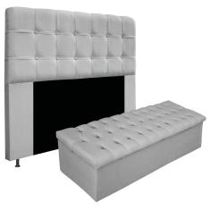 Kit Cabeceira E Calçadeira 140 Cm Casal Cinza