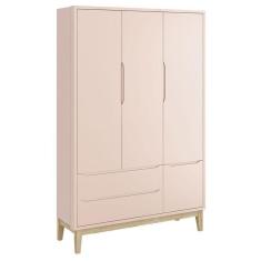 Guarda Roupa Infantil New Classic 3 Portas Rosa Com Pés Madeira Natural ? Reller