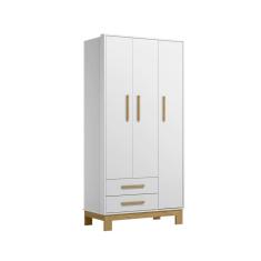 Guarda-Roupas 3 Portas e 2 Gavetas 180 x 94 Slim -Branco Branco Acetinado - ÉdeCasaMóveis