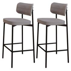 Kit 02 Banquetas Alta Bar Cozinha Sala De Jantar Aço Preto Kaira C01 Linho Cinza - Lyam Decor