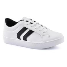 Tenis Slip On Branco Godiva Tiras Preto-Feminino