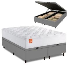 Cama Box Baú Colchão Casal Queen Molas Ensacadas Real 158x198x68cm Branco / Cinza Inducol - Suporta até 130kg por Pessoa