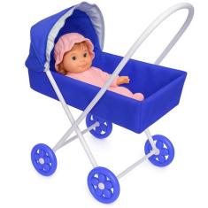Carrinho De Boneca Bebê Reborn Rosa ou Azul Brinquedo Infantil Dobráve