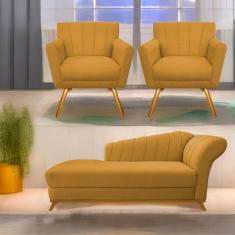 Kit Diva Recamier Vanessa 140cm Lado Esquerdo e 02 Poltronas Laura Suede - ADJ Decor