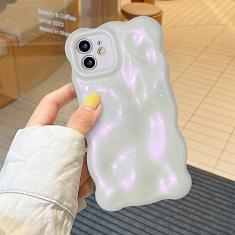 XIZYO Capa de silicone para iPhone 11 rosa pérola | 6,1 polegadas, estampa ondulada fofa, capa de telefone estética, forma ondulada encaracolada 3D, revestimento, glitter bling, para mulheres meninas