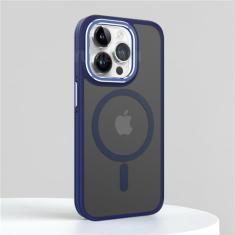 Capa fosca antiderrapante à prova de choque, para iphone 15 14 13 12 11 pro max, capa translúcida magnética de carga sem fio, azul, para iphone 15pro max