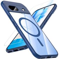 Hensinple Capa para Google Pixel 8A, capa magnética para Pixel 8A com protetor de tela de vidro [compatível com MagSafe], capa protetora fina à prova de choque, azul