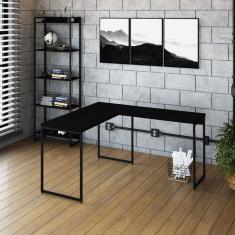 Escrivaninha L Estilo Industrial 135x140cm Dynamica Yescasa Preto Ônix / Preto