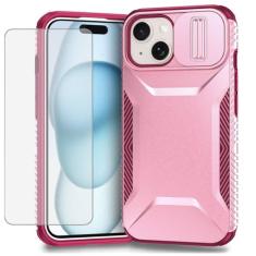 Ueokeird Capa para iPhone 15 Plus, capa para Apple 15 Plus com protetor de tela de vidro temperado e capa para câmera deslizante, antiderrapante, resistente, à prova de choque, para iPhone 15 Plus,