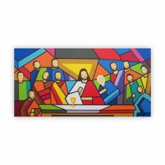 Quadro Religião Santa Ceia Colorida Moderna 80X40 Em Canvas - Plimshop