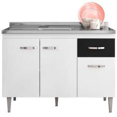 Balcão de Cozinha 3 Portas Gabriela 120 cm Branco e Preto Flex 1051 Co