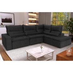 Sofá De Canto Amsterdam Preto Molas Retrátil Reclinável - King House