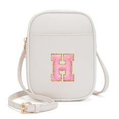 Viverte Bolsa infantil com inicial transversal para meninas, 3 bolsos, couro PU, bolsa transversal para presente personalizado para meninas adolescentes, Bege, One Size