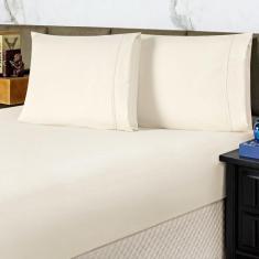 Jogo de Cama Lençol Queen Conforto Percal 300 Fios 3 Peças - Palha - 1