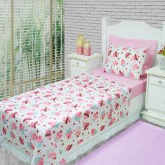 Jogo De Cama Lençol Solteiro Alegria 2 Peças Cupcake Rosa 100% Poliéster