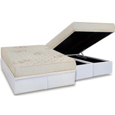 Cama Box Baú Queen: Colchão Espuma Luckspuma D33 Supreme Floral Pró Saúde Duplo + Base crc Courano White(158x198)