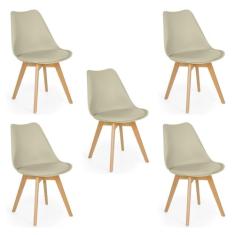 Conjunto 05 Cadeiras Eames Wood Leda Design - Nude
