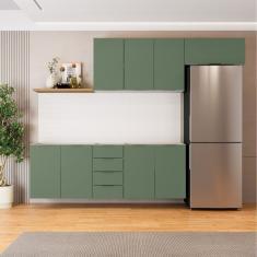 Cozinha Modulada 4 Peças Sem Tampo 2 Aéreos E 2 Balcões 2 Portas Ipanema Cabecasa Madeiramadeira Verde