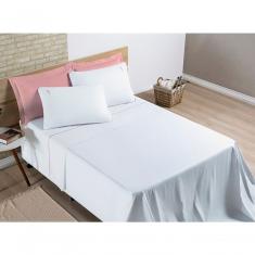 Jogo De Cama Lençol Percal 200 Fios 100% Algodão Bordado Liana Casal Padrão 04 Peças Branco
